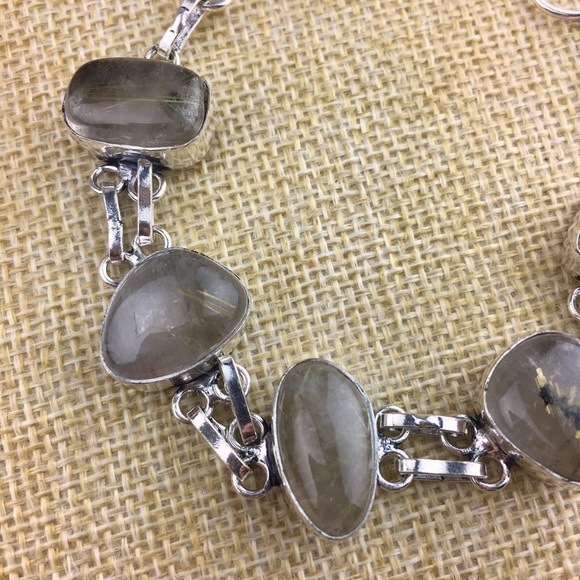 New Rutile Quartz Crystal Stone Silver Overlay Bracelet 6 1/4 6 3/4 7 1/4 - Picture 6 of 8